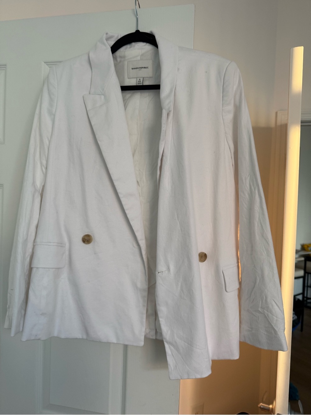 Banana Republic White Linen Double-Breasted Blazer
